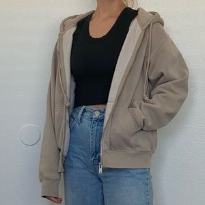 tan brandy melville christy zip-up hoodie (regular fit)